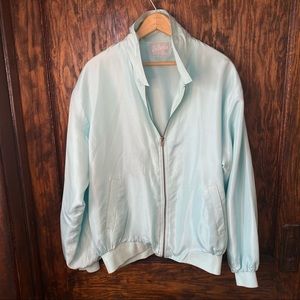 Blair Vintage 100% Silk Light Turquoise Zipper Jacket Size Large